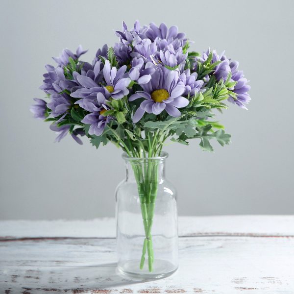 4 Pack | 11" Lavender Artificial Daisy Flower Bushes Silk Flower Bouquet - Image 8