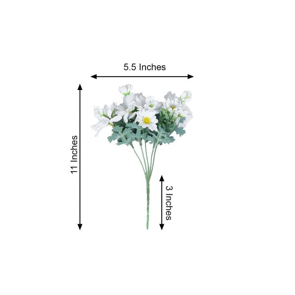 4 Pack | 11" White Artificial Daisy Flower Bushes Silk Flower Bouquet - Image 6