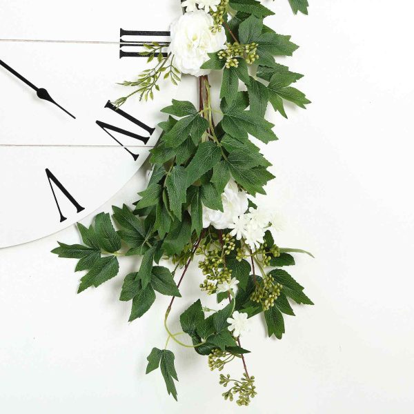 6FT | White | 7 Flowers | Silk Peony Garland | Bendable Wire Vines | Artificial Flower Garlands with Seeds and Leaves - Image 4