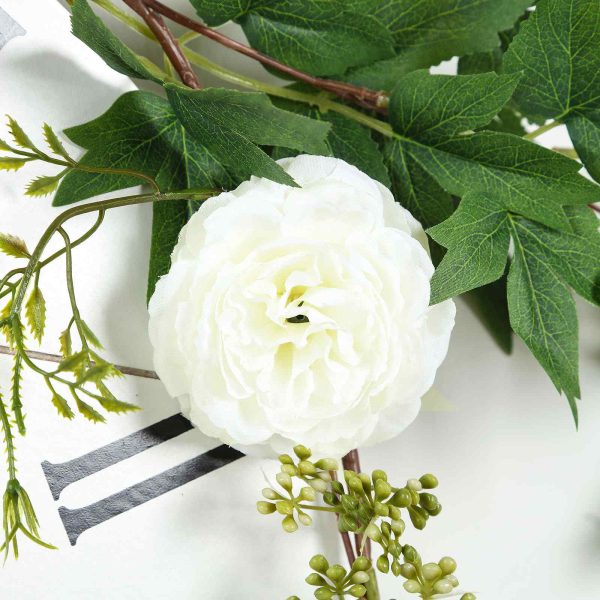 6FT | White | 7 Flowers | Silk Peony Garland | Bendable Wire Vines | Artificial Flower Garlands with Seeds and Leaves - Image 5