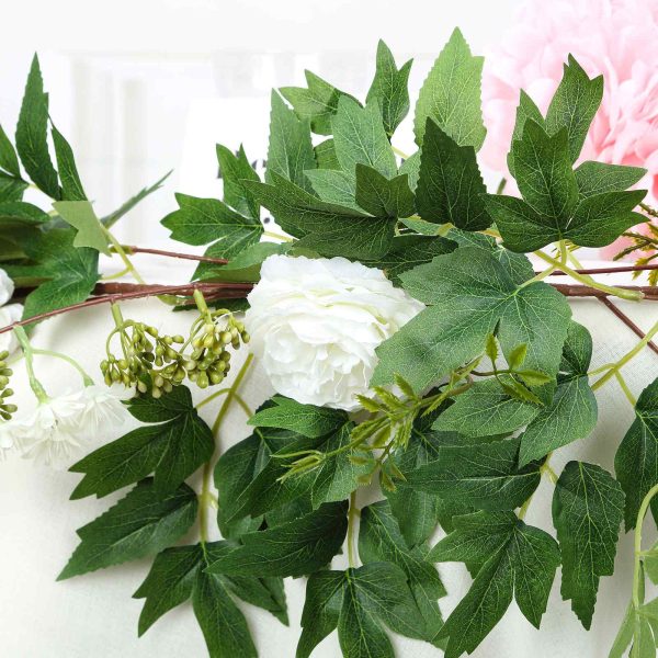 6FT | White | 7 Flowers | Silk Peony Garland | Bendable Wire Vines | Artificial Flower Garlands with Seeds and Leaves - Image 8