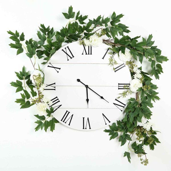 6FT | White | 7 Flowers | Silk Peony Garland | Bendable Wire Vines | Artificial Flower Garlands with Seeds and Leaves