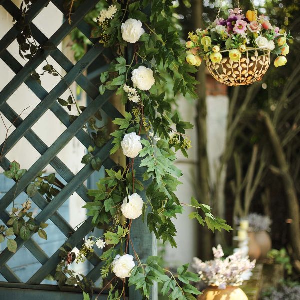 6FT | White | 7 Flowers | Silk Peony Garland | Bendable Wire Vines | Artificial Flower Garlands with Seeds and Leaves - Image 11