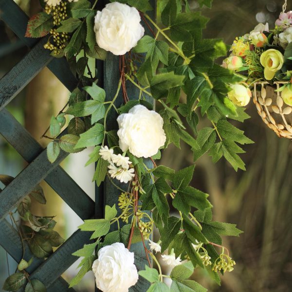 6FT | White | 7 Flowers | Silk Peony Garland | Bendable Wire Vines | Artificial Flower Garlands with Seeds and Leaves - Image 12