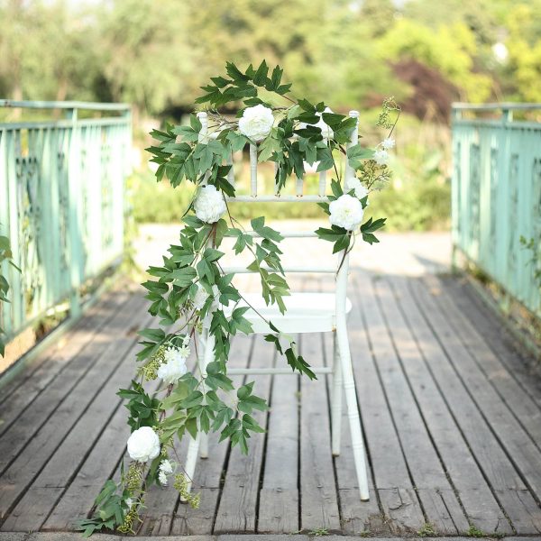 6FT | White | 7 Flowers | Silk Peony Garland | Bendable Wire Vines | Artificial Flower Garlands with Seeds and Leaves - Image 13