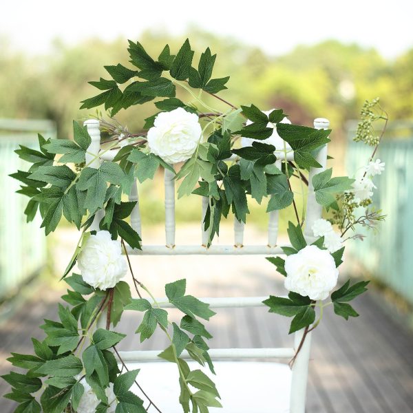 6FT | White | 7 Flowers | Silk Peony Garland | Bendable Wire Vines | Artificial Flower Garlands with Seeds and Leaves - Image 14